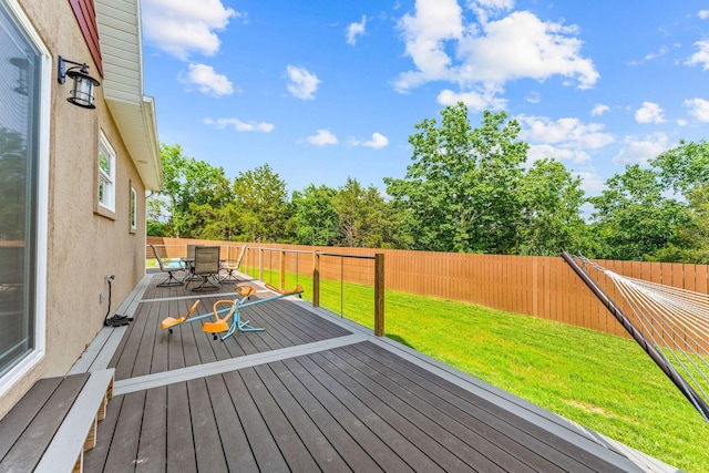 770 Mills Hollow Rd, Branson, MO 65616 - wooden deck featuring a fenced backyard and outdoor dining area