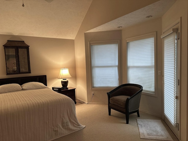 3454 W Countryside Dr, Springfield, MO 65807 - bedroom featuring carpet, vaulted ceiling, and a textured ceiling