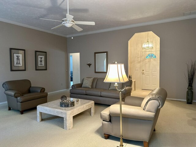 3454 W Countryside Dr, Springfield, MO 65807 - carpeted living room with a ceiling fan and ornamental molding