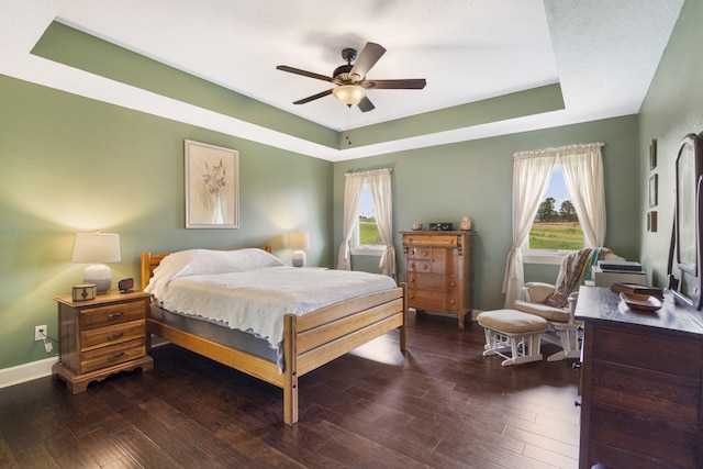 715 S Oak Terrace Dr, Nixa, MO 65714 - bedroom featuring a tray ceiling, multiple windows, and wood-type flooring