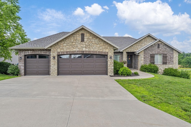 715 S Oak Terrace Dr, Nixa, MO 65714 - view of front of house with a garage, concrete driveway, a shingled roof, a front lawn, and brick siding