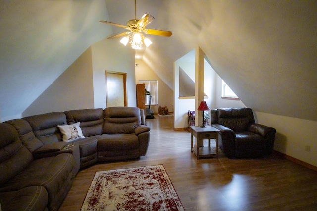 9396 Lawrence Unit 2040, Miller, MO 65707 - living area featuring ceiling fan, lofted ceiling, and wood finished floors