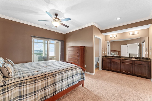 200 Majestic Dr Unit 1-303, Branson, MO 65616 - bedroom with light carpet, ornamental molding, and a ceiling fan
