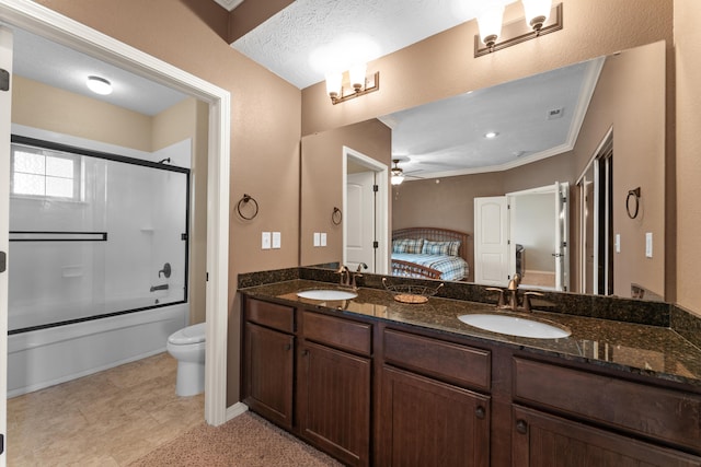 200 Majestic Dr Unit 1-303, Branson, MO 65616 - ensuite bathroom featuring a ceiling fan, double vanity, combined bath / shower with glass door, and tile patterned flooring