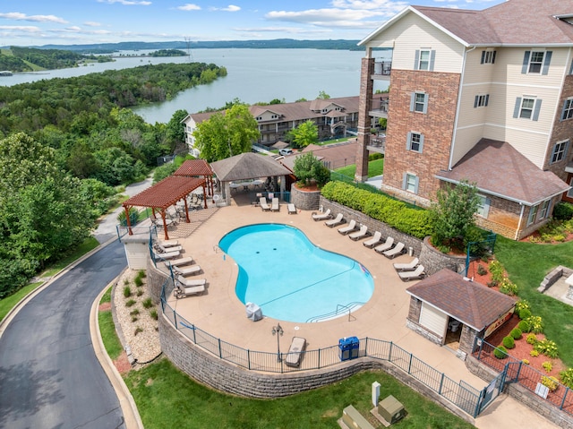 200 Majestic Dr Unit 1-303, Branson, MO 65616 - community pool with a gazebo, a water view, and a patio