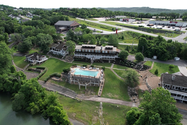 14 Little Creek Ln, Kimberling City, MO 65686 - aerial overview of property's location with a pool area and a large body of water