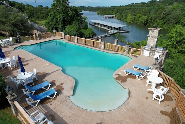 14 Little Creek Ln, Kimberling City, MO 65686 - community pool with a water view, a patio area, a forest view, and area for grilling