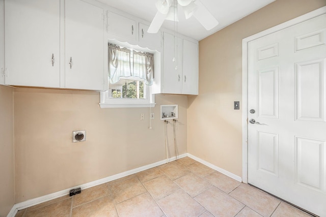 829 W Highland St, Springfield, MO 65807 - laundry area featuring washer hookup, electric dryer hookup, ceiling fan, cabinet space, and light tile patterned floors
