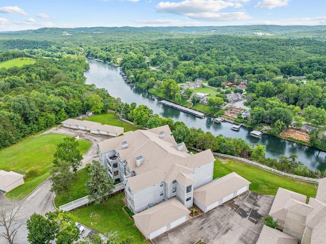 110 Cottonwood Trl Unit 2D, Branson, MO 65616 - aerial view of residential area with a nearby body of water and a heavily wooded area