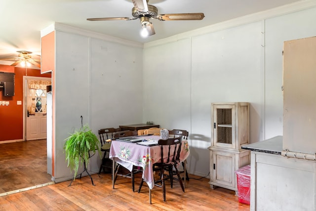 705 Preacher Roe Blvd, West Plains, MO 65775 - dining room with ceiling fan, wood finished floors, and ornamental molding