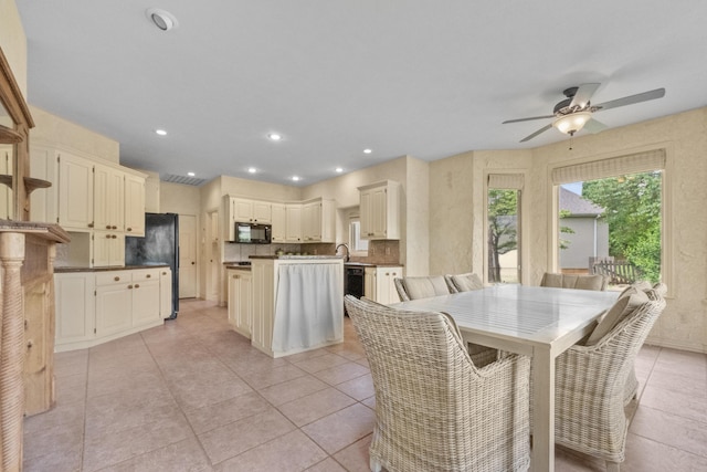 966 S Carriage Ave, Springfield, MO 65809 - dining space with ceiling fan, light tile patterned floors, and recessed lighting
