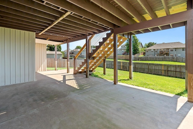 628 N Alexandria St, Nixa, MO 65714 - fenced backyard featuring a patio, a residential view, and stairs