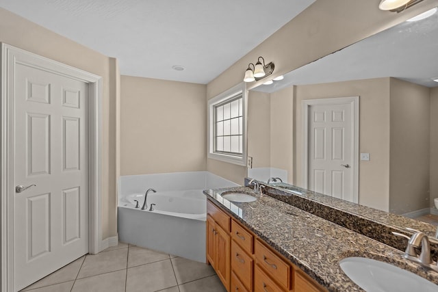 628 N Alexandria St, Nixa, MO 65714 - bathroom with double vanity, a bath, and tile patterned flooring