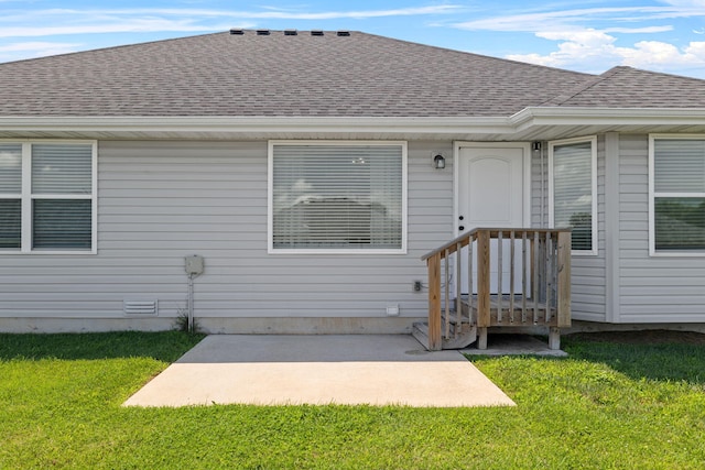 460 Hudson Ave, Republic, MO 65738 - back of property featuring roof with shingles, a lawn, and a patio