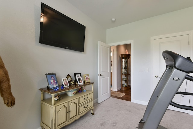 21791 Mill Creek Dr, Shell Knob, MO 65747 - workout room featuring light carpet and baseboards
