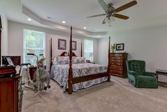 21791 Mill Creek Dr, Shell Knob, MO 65747 - bedroom with light colored carpet, recessed lighting, multiple windows, and a ceiling fan