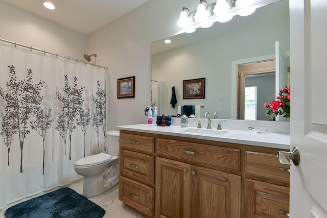 21791 Mill Creek Dr, Shell Knob, MO 65747 - full bathroom with vanity, marble finish flooring, and recessed lighting