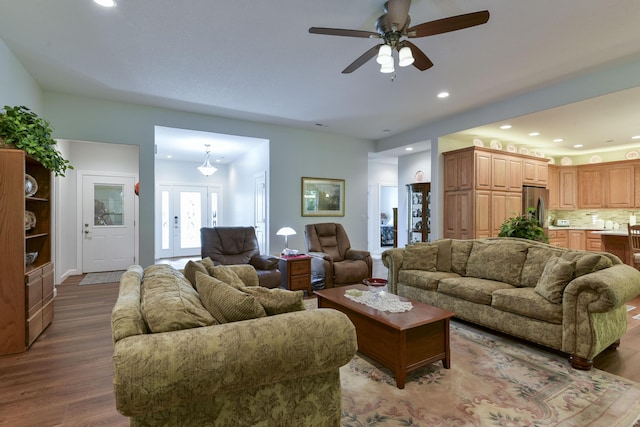 21791 Mill Creek Dr, Shell Knob, MO 65747 - living room featuring a ceiling fan, wood finished floors, and recessed lighting