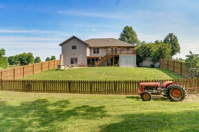 136 Cedar Dale Ln, Ozark, MO 65721 - rear view of property with stairway, a fenced backyard, and a deck