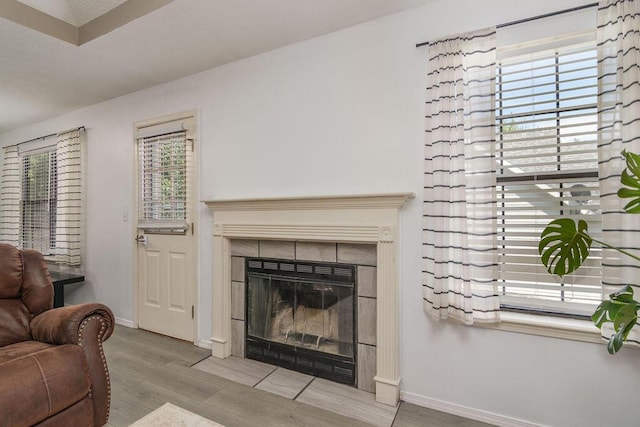 828 S Chinkapin Ave, Nixa, MO 65714 - living area featuring wood finished floors and a tile fireplace