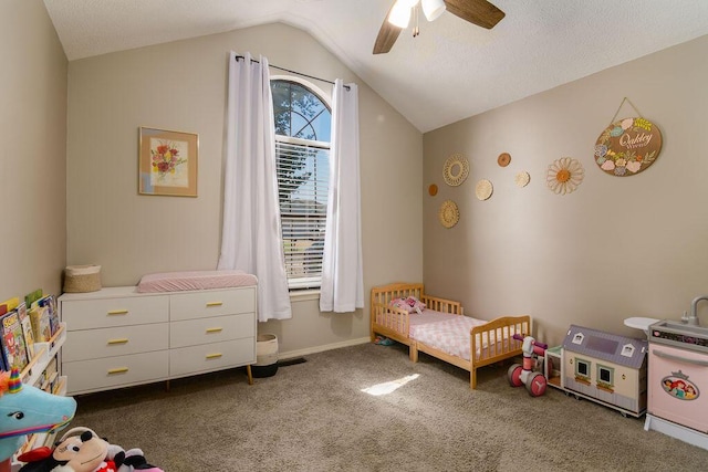 828 S Chinkapin Ave, Nixa, MO 65714 - bedroom featuring vaulted ceiling, carpet floors, and ceiling fan