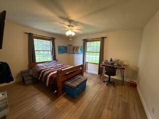 5125 S Walnut Hill Rd, Springfield, MO 65810 - bedroom featuring wood finished floors, multiple windows, and a ceiling fan