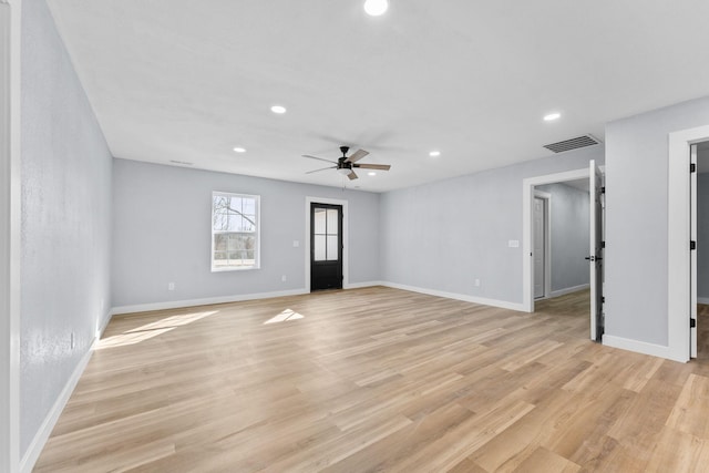 305 Crescent St, Aurora, MO 65605 - unfurnished living room featuring recessed lighting, ceiling fan, and light wood-style floors