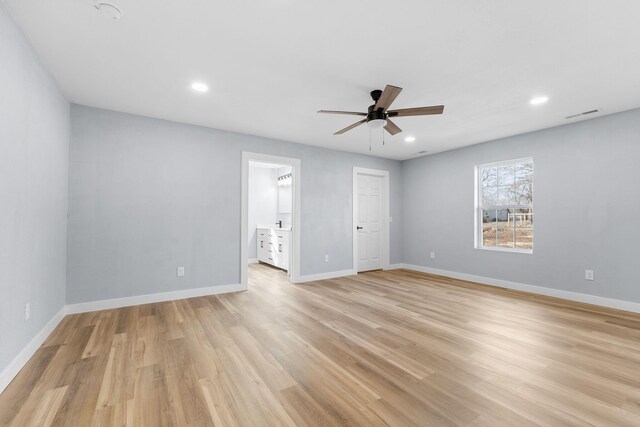 305 Crescent St, Aurora, MO 65605 - empty room featuring ceiling fan, light wood-style flooring, and recessed lighting