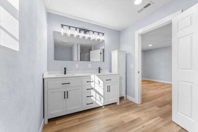 305 Crescent St, Aurora, MO 65605 - full bathroom featuring double vanity and wood finished floors