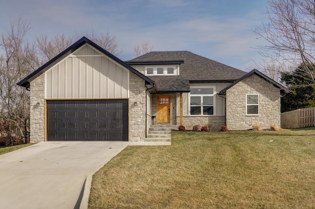 2060 Buckhorn Rd, Ozark, MO 65721 - view of front facade featuring stone siding, board and batten siding, a shingled roof, an attached garage, and driveway