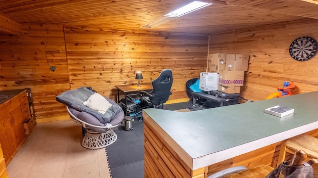 1160 Bethel Ave, Mammoth Spring, AR 72554 - home office with wooden walls, wood ceiling, and tile patterned floors