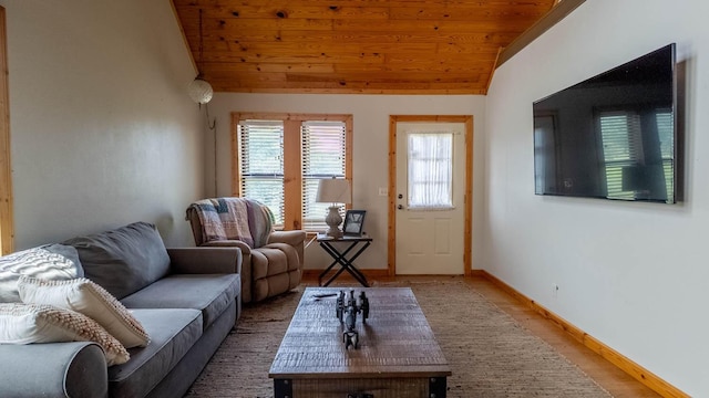 4534 Bayou Access Rd, Mammoth Spring, AR 72554 - living area featuring vaulted ceiling, wooden ceiling, and light wood finished floors