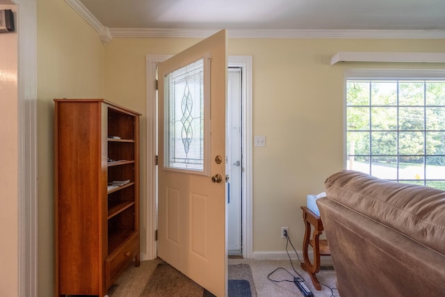 220 E Portland St, Springfield, MO 65807 - entryway featuring crown molding, plenty of natural light, and light colored carpet