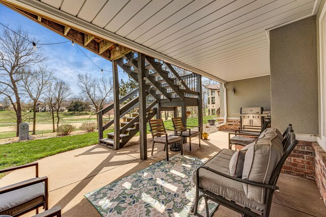 3318 Winged Foot Dr, Nixa, MO 65714 - view of patio featuring stairs, grilling area, and an outdoor hangout area