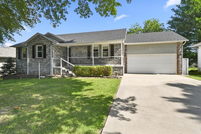 111 E Yorkshire St, Nixa, MO 65714 - ranch-style home with an attached garage, concrete driveway, a front yard, and brick siding