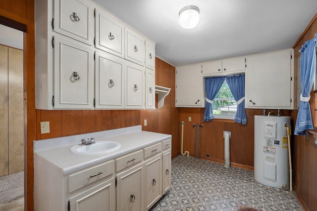 13762 State Highway Z, Verona, MO 65769 - washroom with electric water heater, wood walls, and tile patterned floors