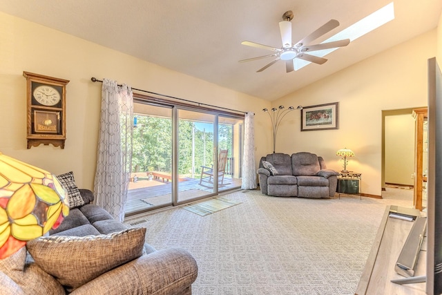 10675 State Highway Aa, Grovespring, MO 65662 - living room with lofted ceiling, a ceiling fan, and carpet flooring