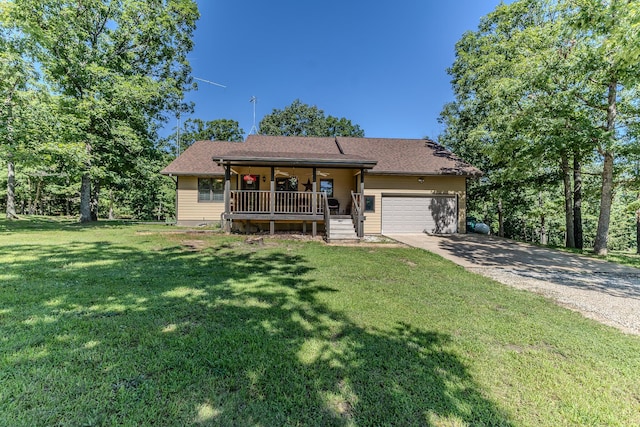 10675 State Highway Aa, Grovespring, MO 65662 - ranch-style house featuring driveway, covered porch, a garage, and a front yard