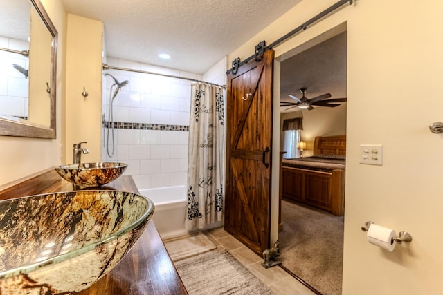 10675 State Highway Aa, Grovespring, MO 65662 - full bath featuring shower / tub combo, tile patterned flooring, a textured ceiling, vanity, and recessed lighting