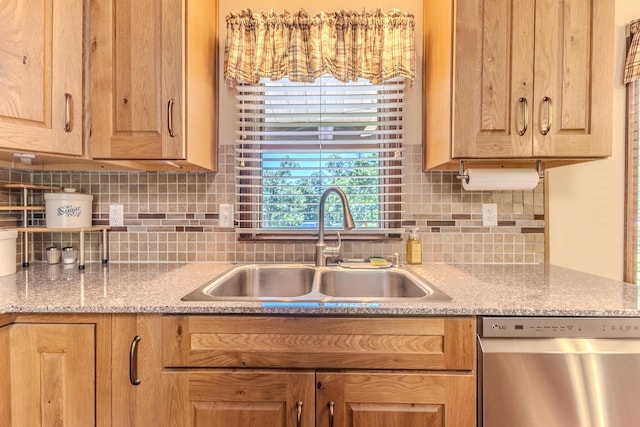 10675 State Highway Aa, Grovespring, MO 65662 - kitchen with stainless steel dishwasher, decorative backsplash, and healthy amount of natural light