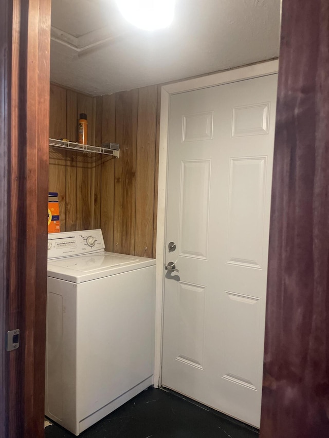 428 N Olive St, Marshfield, MO 65706 - washroom featuring washer / clothes dryer and wooden walls