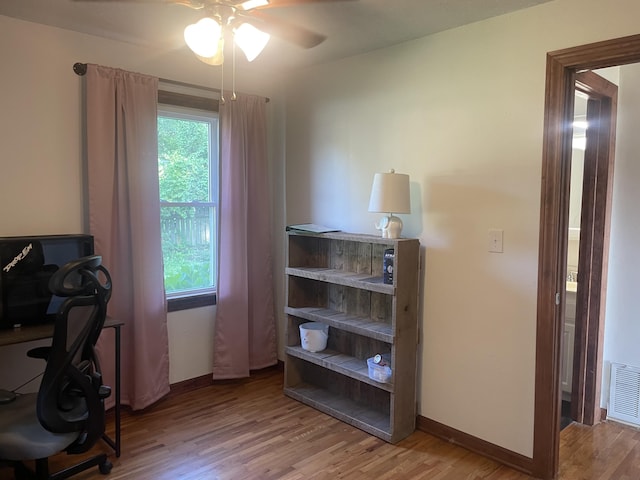 428 N Olive St, Marshfield, MO 65706 - office with a ceiling fan and wood finished floors