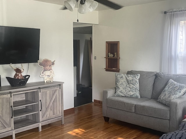 428 N Olive St, Marshfield, MO 65706 - living area with dark wood finished floors and ceiling fan