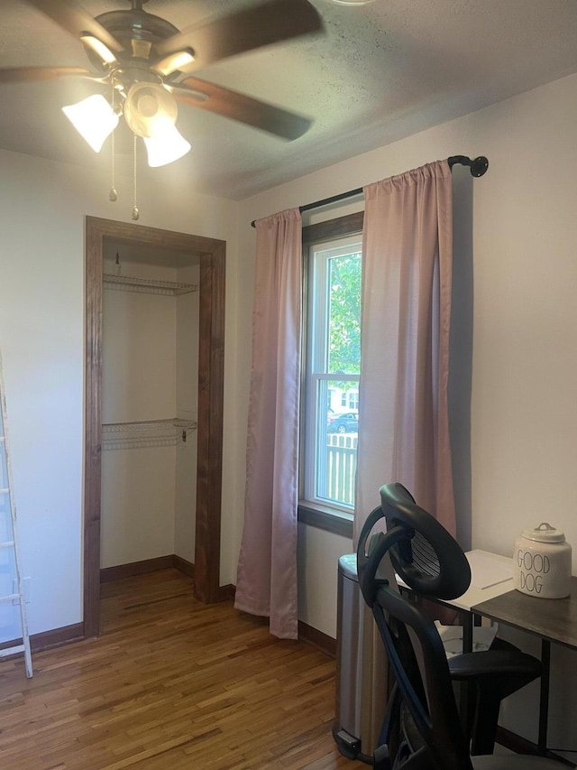428 N Olive St, Marshfield, MO 65706 - home office featuring a ceiling fan and wood finished floors