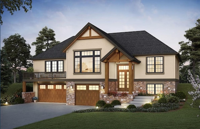 200 Jacks Hollow Rd, Walnut Shade, MO 65771 - view of front of house featuring stone siding, french doors, a garage, a front yard, and driveway