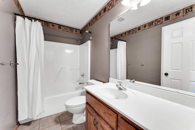 639 N Althea Ave, Nixa, MO 65714 - full bathroom with vanity, shower / bath combination with curtain, a textured ceiling, and tile patterned floors
