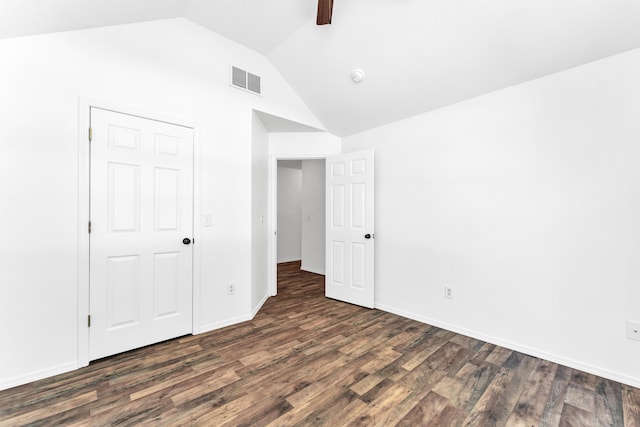 639 N Althea Ave, Nixa, MO 65714 - unfurnished bedroom featuring dark wood-style floors, ceiling fan, and high vaulted ceiling