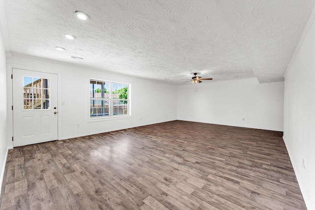 639 N Althea Ave, Nixa, MO 65714 - unfurnished living room featuring ceiling fan, wood finished floors, recessed lighting, and a textured ceiling