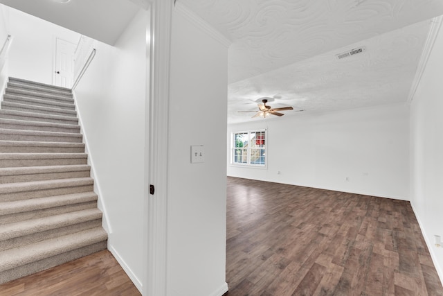 639 N Althea Ave, Nixa, MO 65714 - stairs with wood finished floors, ceiling fan, and a textured ceiling