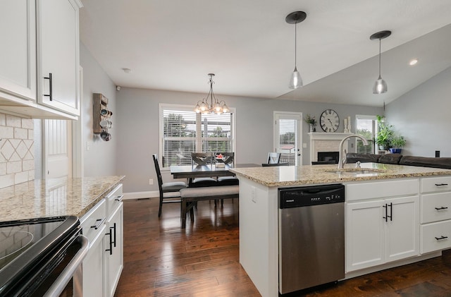 1925 E Costa Mesa Ct, Ozark, MO 65721 - kitchen featuring stainless steel appliances, a fireplace, dark wood-type flooring, healthy amount of natural light, and recessed lighting